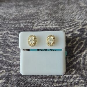 925 Sterling Silver Gold Tone Oval Halo Moissanite Stud Earrings